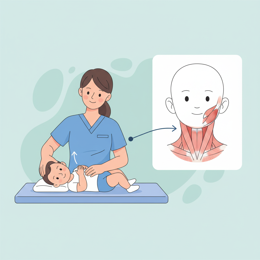 Bebeklerde tortikolis: baş pozisyonu ve boyun kası kısalığı örneği
